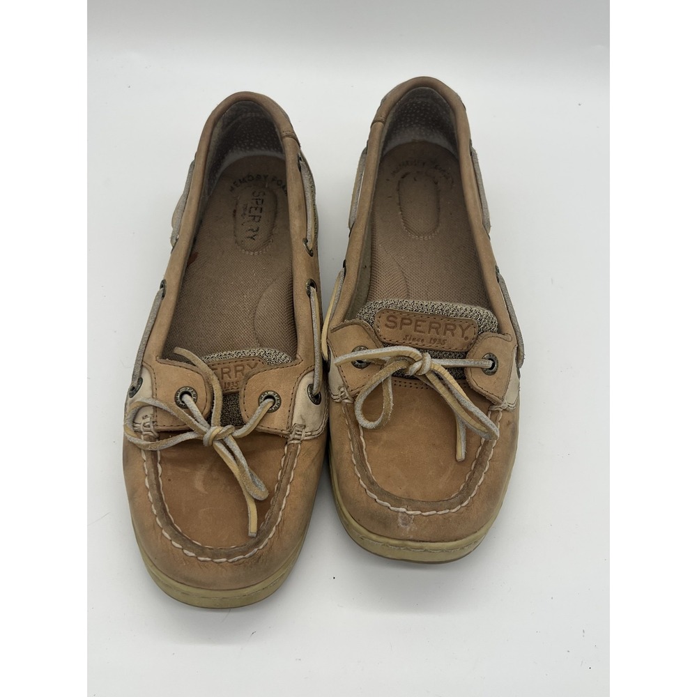 Sperry Women's Tan Leather Mesh Memory Foam Boat Shoes Flats US 8.5 EUR 39.5